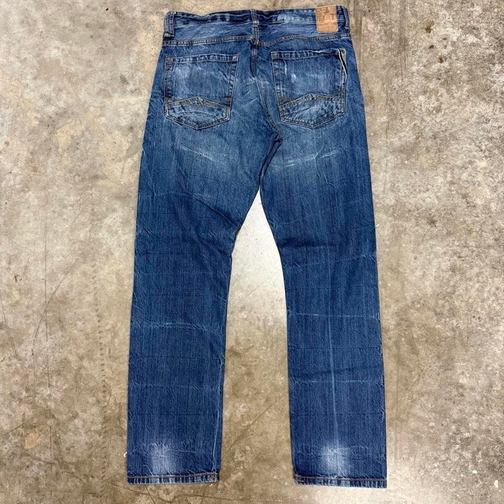 Sean John Clayton Slim Straight Dark Wash Distressed Selvedge Pocket Jeans 33x31